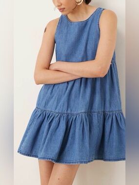 Tommy Hilfiger Sleeveless Denim Tiered Mini Dress - Blue 10